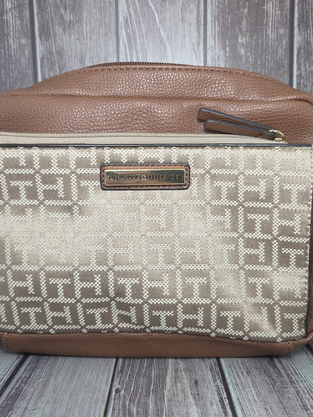 Tommy Hilfiger Tan & Beige Monogram Crossbody Bag